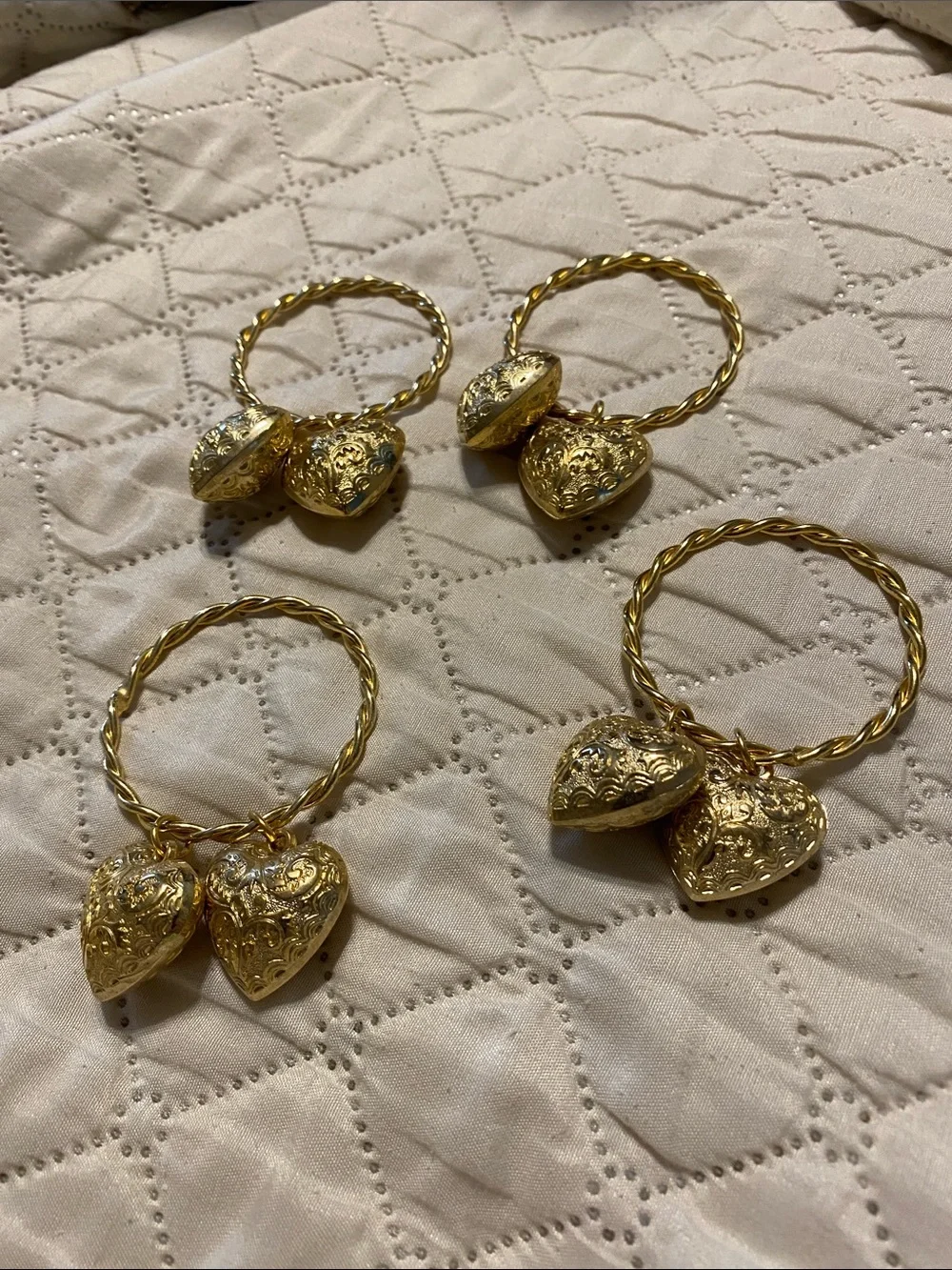 Gold Heart Charm Napkin Rings - Set of 4
